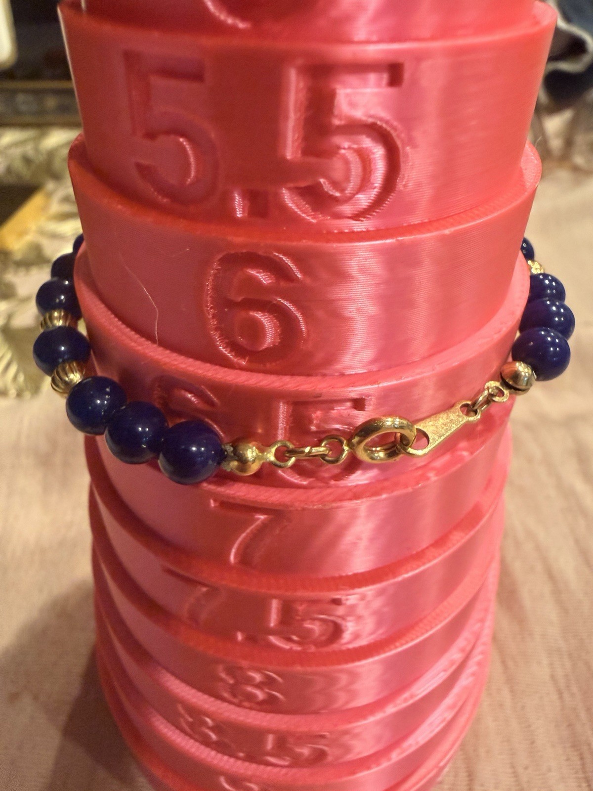 VTG Avon Faux Blue Lapis Lazuli Gold Tone Bead Ball Bracelet 6″ 1985-1988