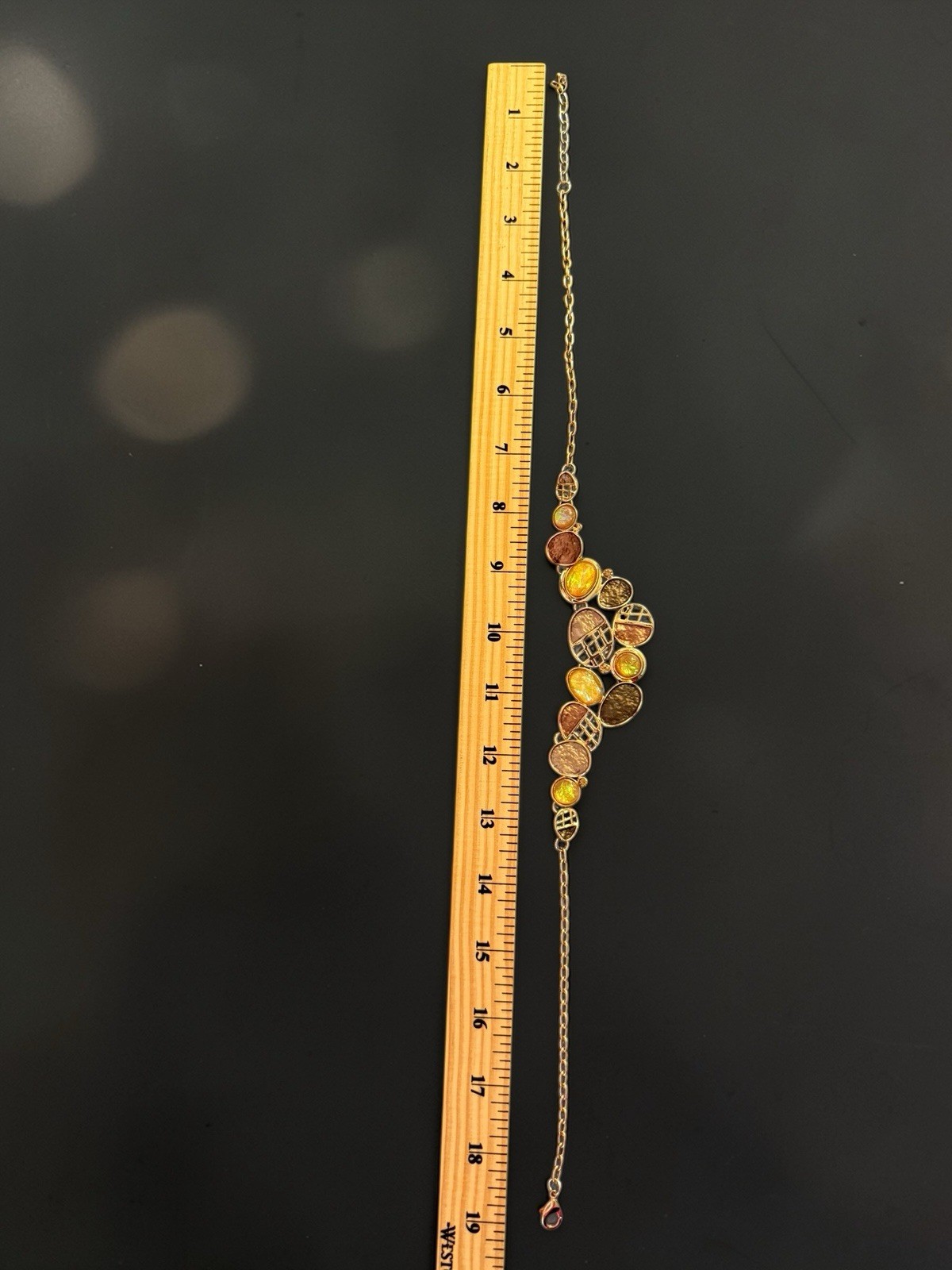 Vintage Statement Necklace Multicolor Adjustable 19 Inches Long Gold Tone