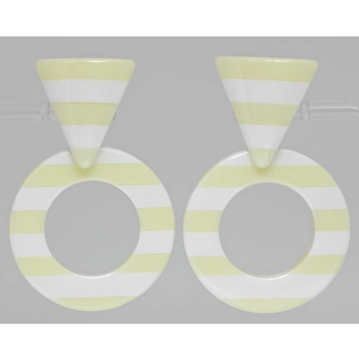 1980s Vintage Earrings Laminated Lucite Lemonade Yellow White Stripe New Wave