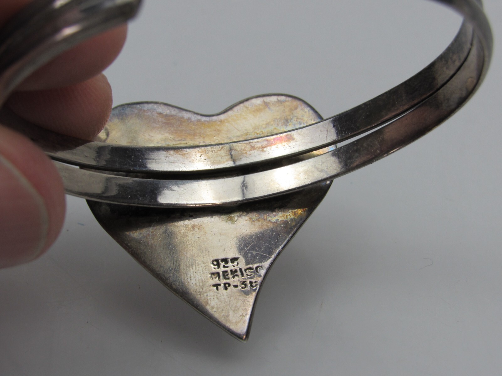 Vintage Taxco Mexico Sterling Silver Cuff Bracelet 3D Heart Puffy 925