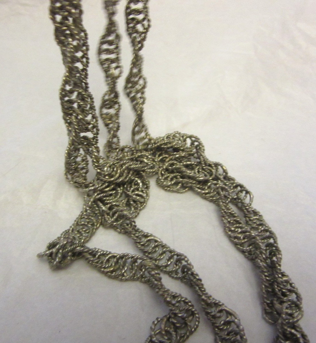 VTG Guatemalan Wedding Necklace Silver Tone Over Copper 72” Long (A
