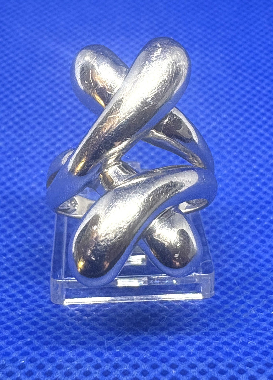 X05 Sculpture Double Criss Cross Modernist 925 Sterling Silver Ring 8g Size 8.5