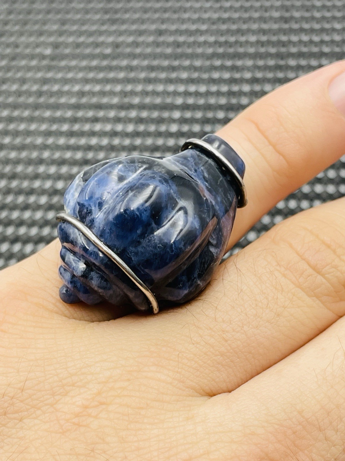Amy Kahn Russell Vintage Sterling Silver Blue Sodalite Conch Shell Ring Size 7.5