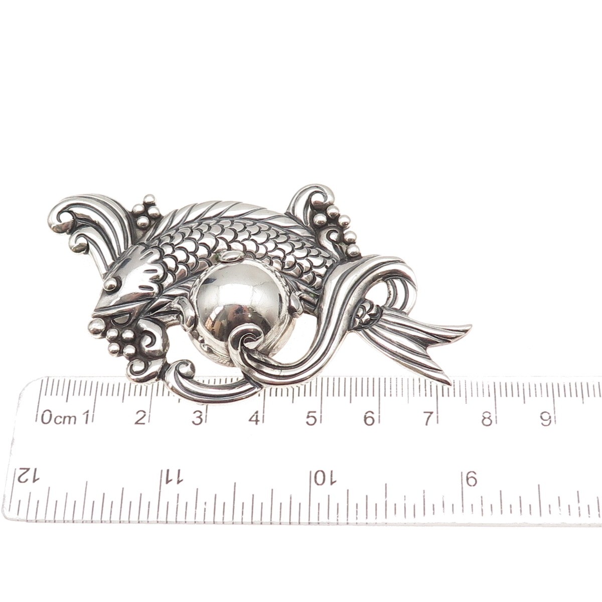Los Castillo 925 Sterling Silver Vintage Mexico Fish Oxidized Pin Brooch #514