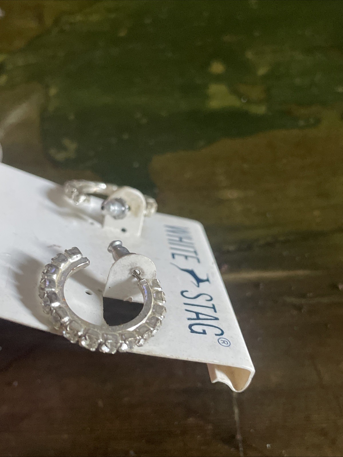 Vintage White Stag Silver Tone Hoops With Austrian Crystals