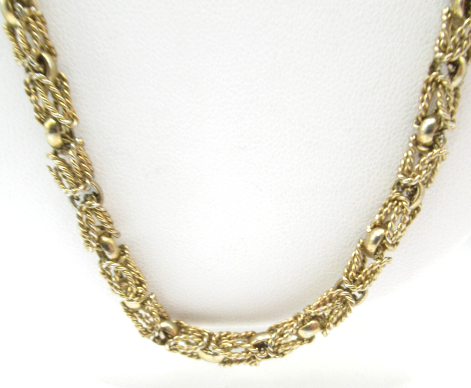 Fancy Textured “Beaded” Metal Gold Tone Long Necklace Vintage