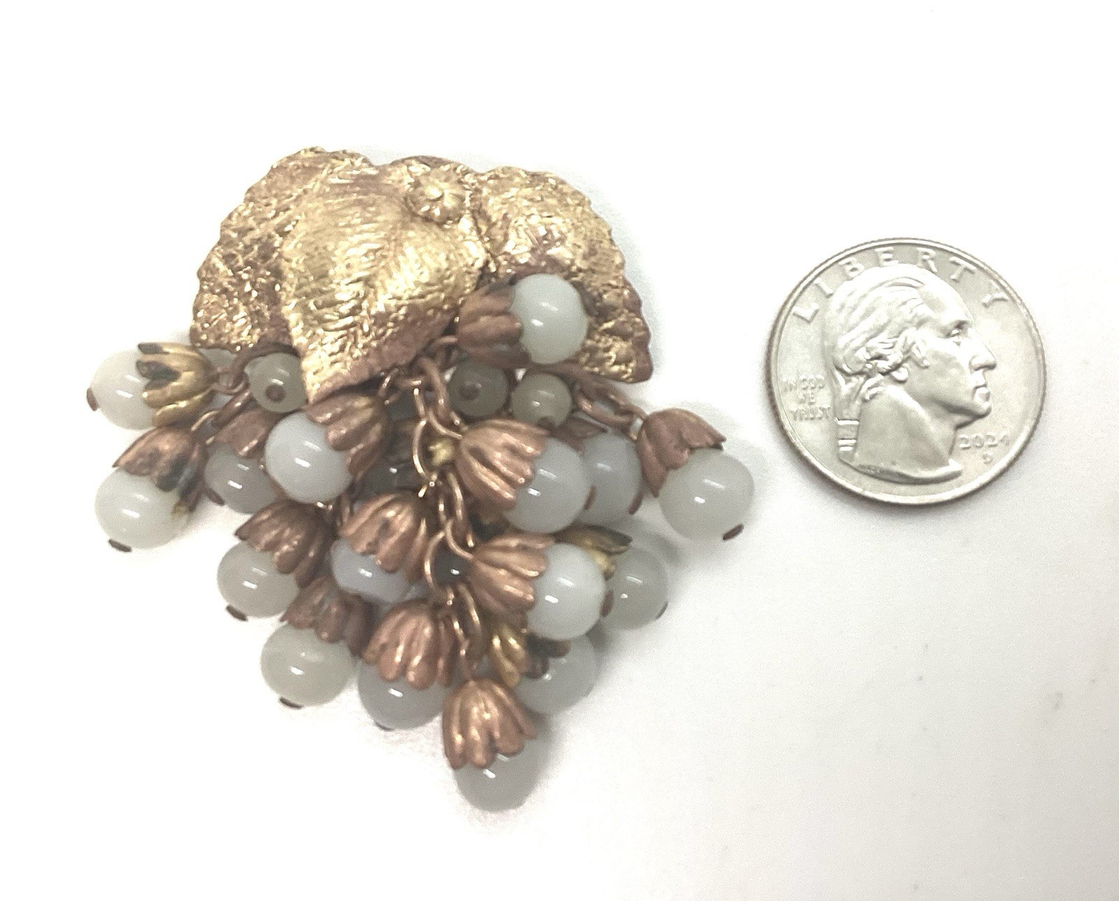 Miriam Haskell Early Handmade Gripiox Drop Dangle 2 Inch Brooch