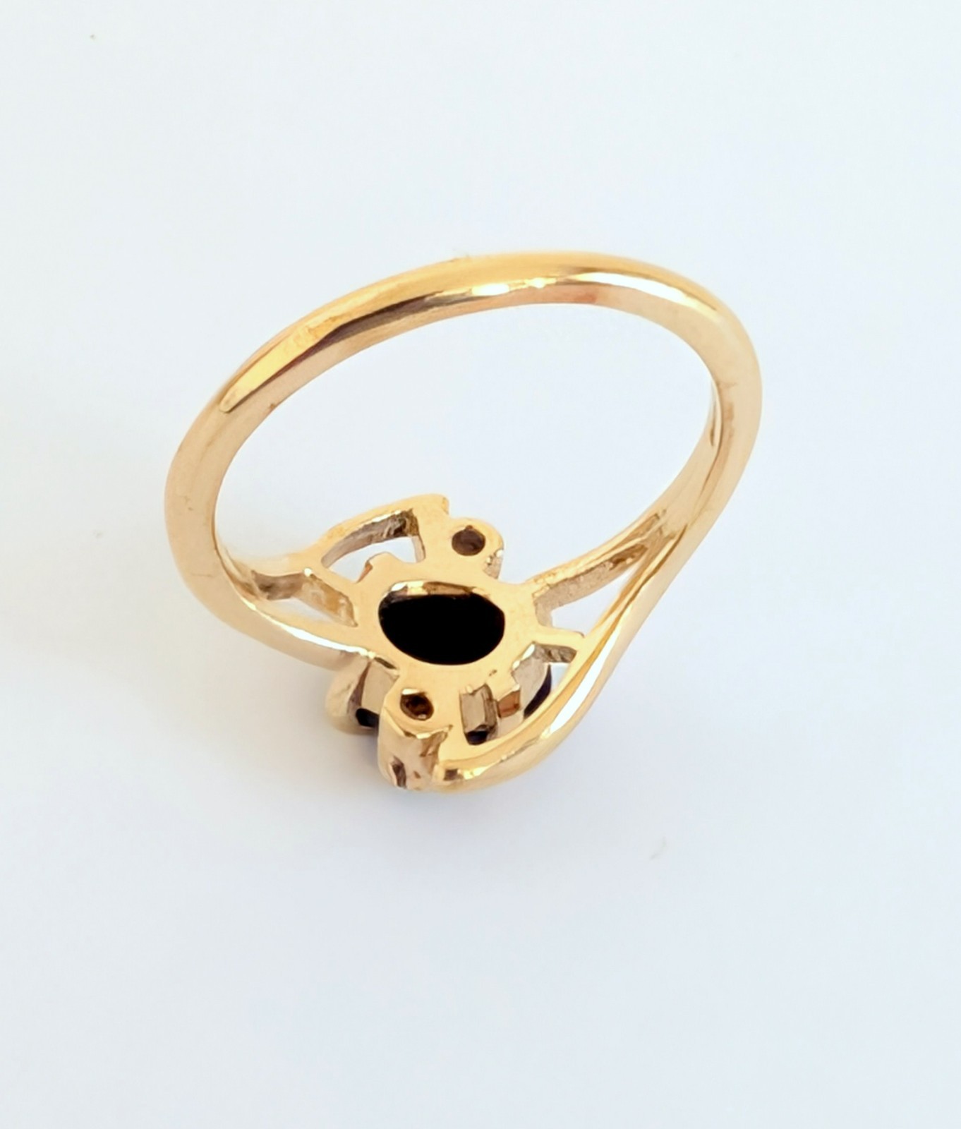Vintage 14k Lind HGE Black Onyx Ring with Diamond Accents Size 7.25