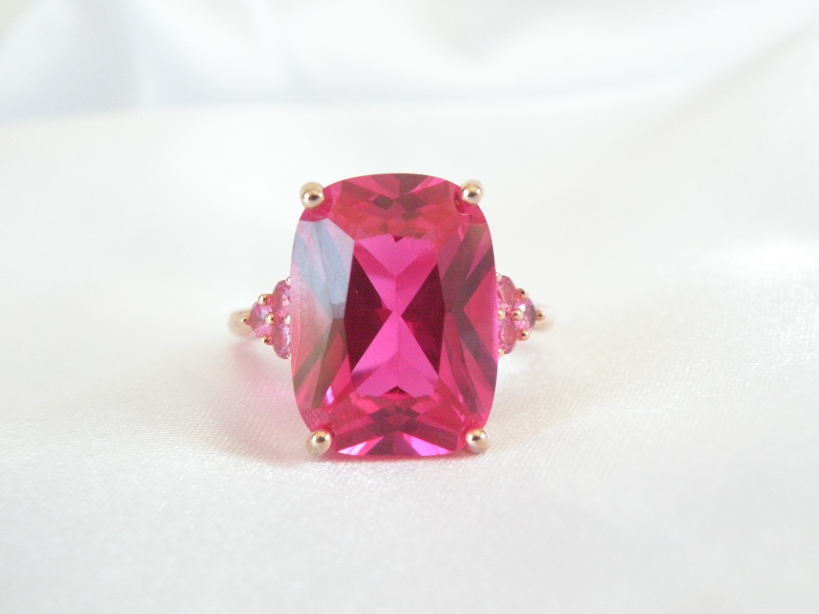 Sterling Silver 925 Rose Gold Large Lab Created Pink Sapphire Ruby Ring Size 10