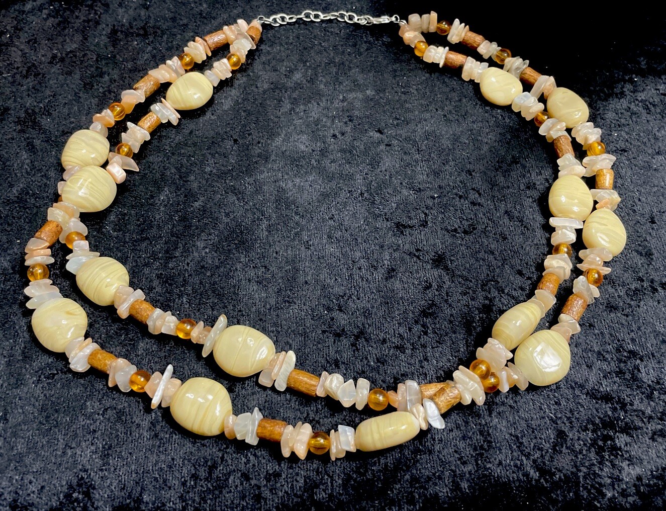 Vtg different Colors shapes natural stone beads double layer adjustable necklace
