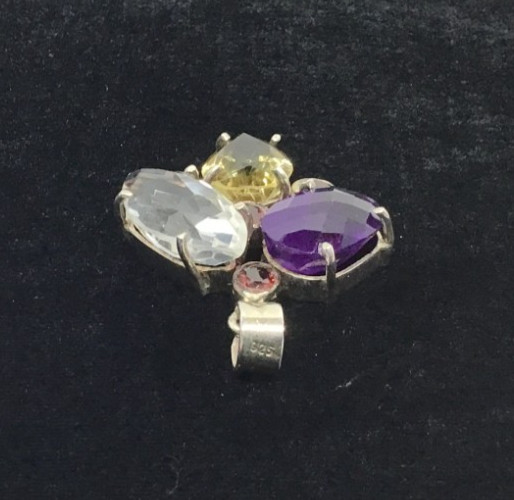 Sterling Silver Multicolor Precious Gemstone Vintage Pendant