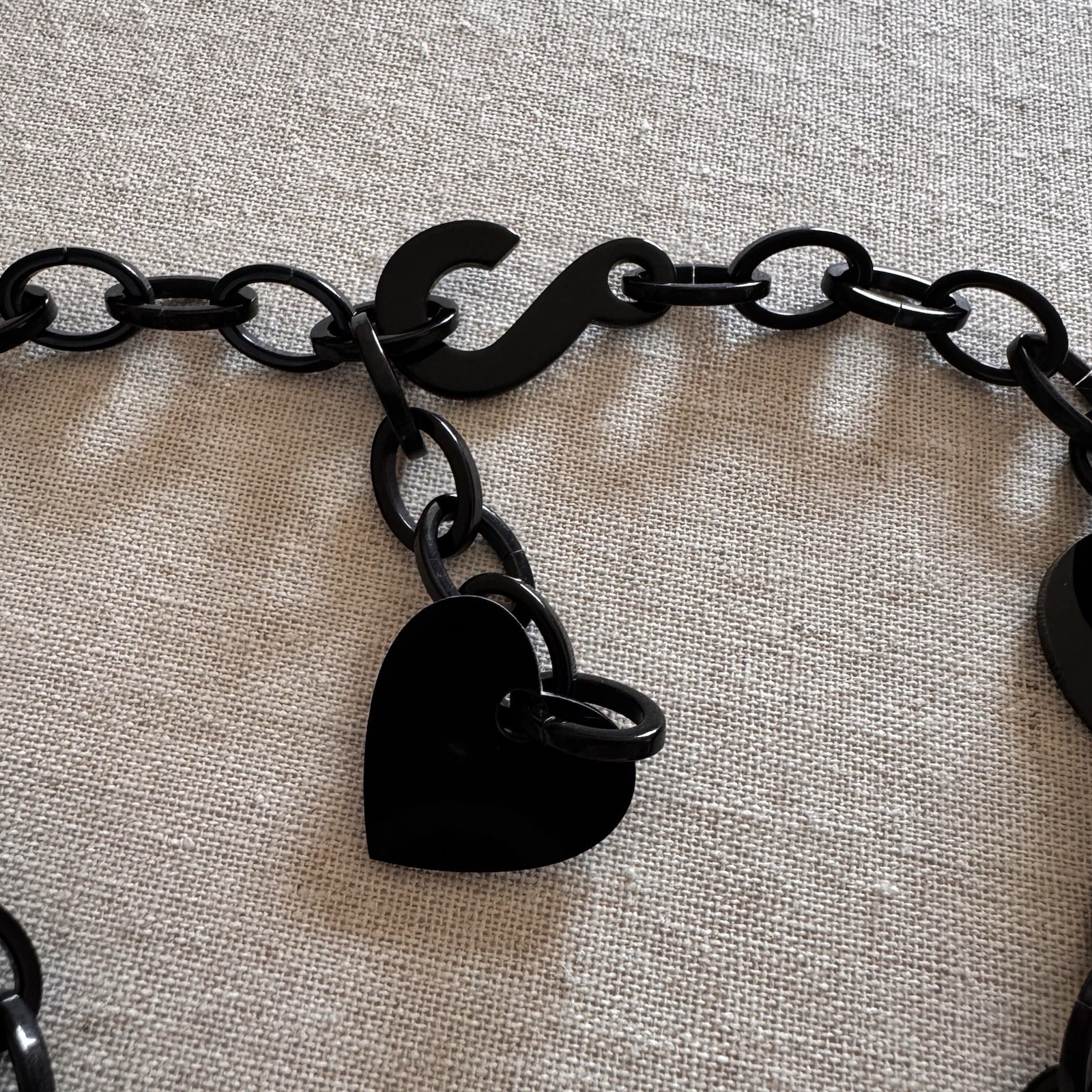 Vintage Marion Godart Large Dangling Black Hearts Statement Necklace 22″