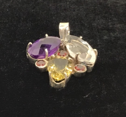 Sterling Silver Multicolor Precious Gemstone Vintage Pendant