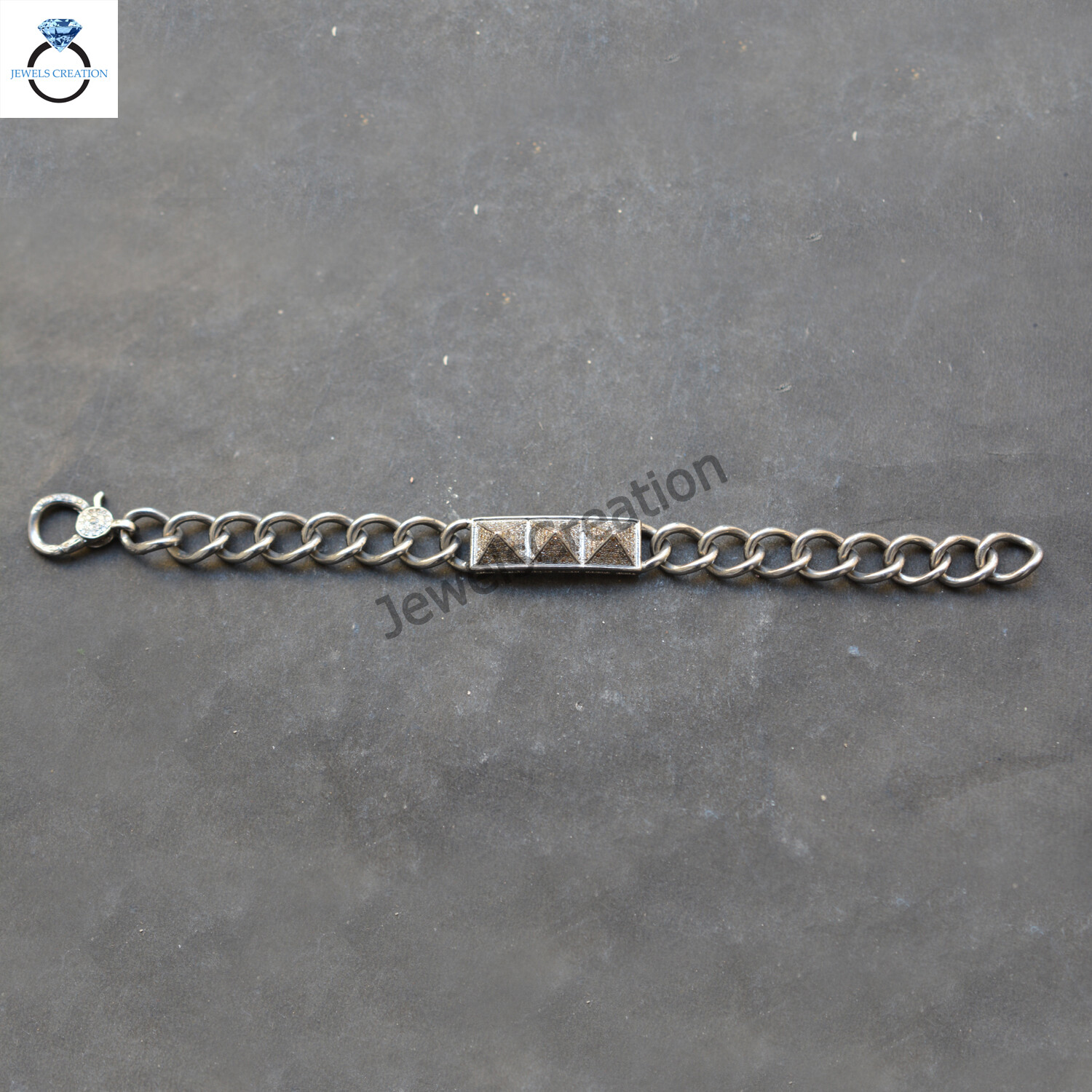 Pave Diamond Connector Link Chain Bracelet 925 Silver Jewelry Lobster Clasp Claw