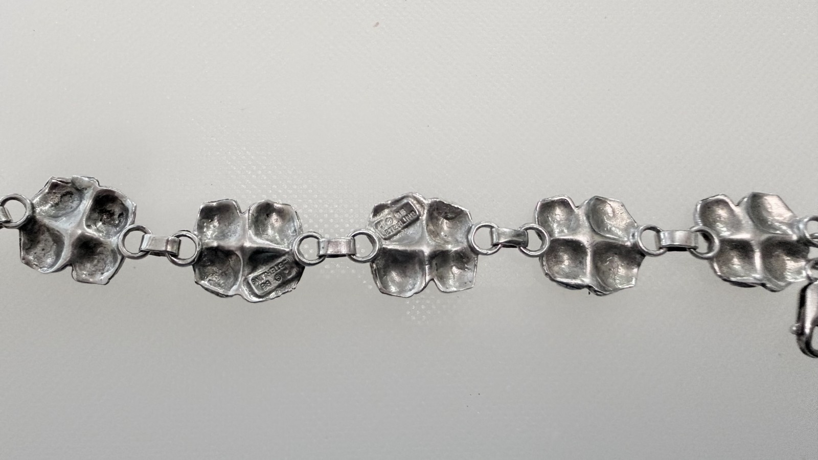 Carol Felley Sterling Silver Flower Link Bracelet 7.25 in Vintage 1988