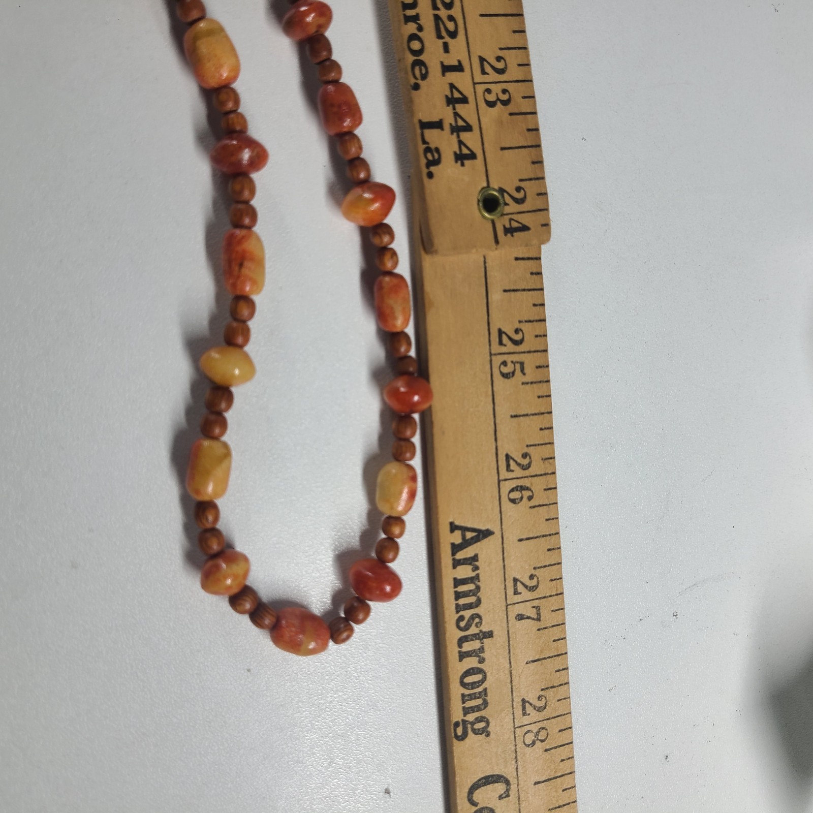 27” Genuine Apple Coral and Wood Beads Necklace – Orange