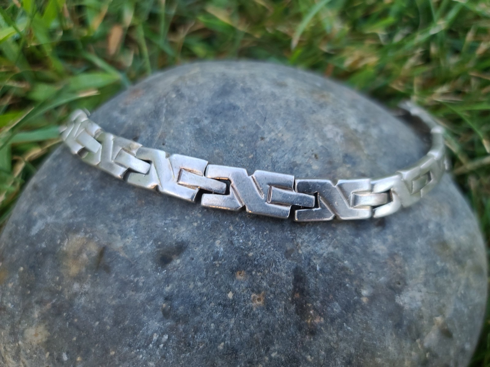 VTG Taxco MEX Sterling 925 Solid Silver X-Link 9.9mm Chain Bracelet 7.75″ 60gr