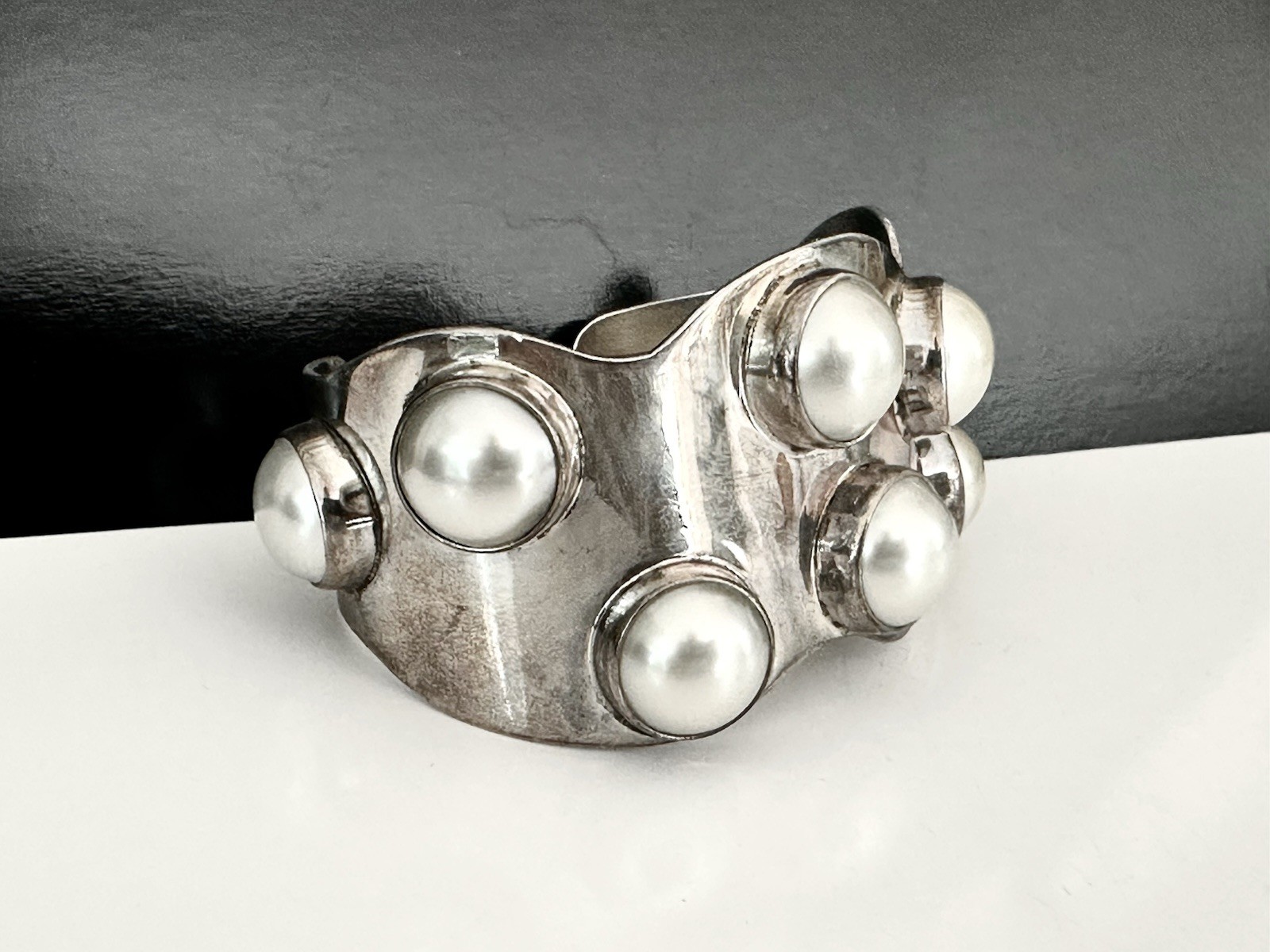 Mexico Southwest Sterling Silver Bracelet Pearl 925 Vintage Signed Modernist 77g
