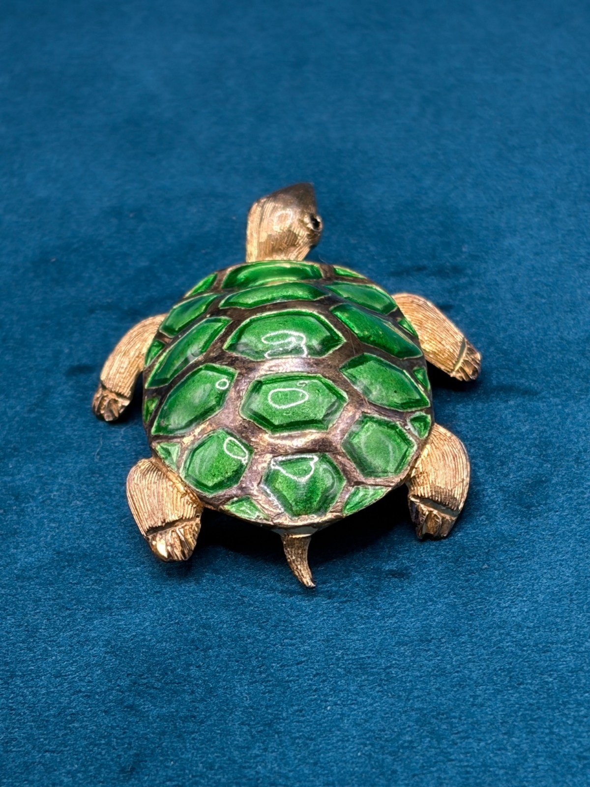 Vintage Sterling Silver Enamel Turtle Brooch Pin Stone Eyes Germany 2″