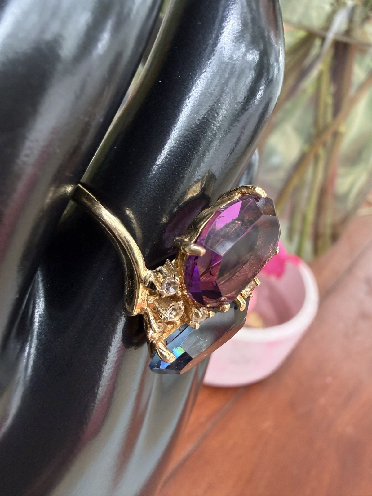 Vintage Multi stone Cocktail Ring Gold Plated Purple And Blue Cz Size 10