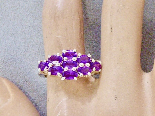 VINTAGE MINED ROUND FACETED AMETHYST CLUSTER RING SIZE 7 STERLING RING