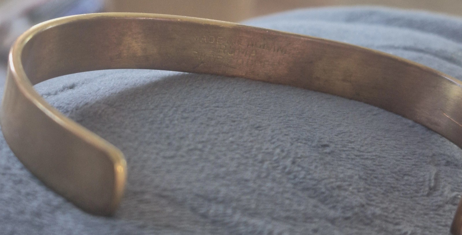Vtg Ruma Pure Copper Cuff Bracelet Made in England Engraved Floral Goldtone