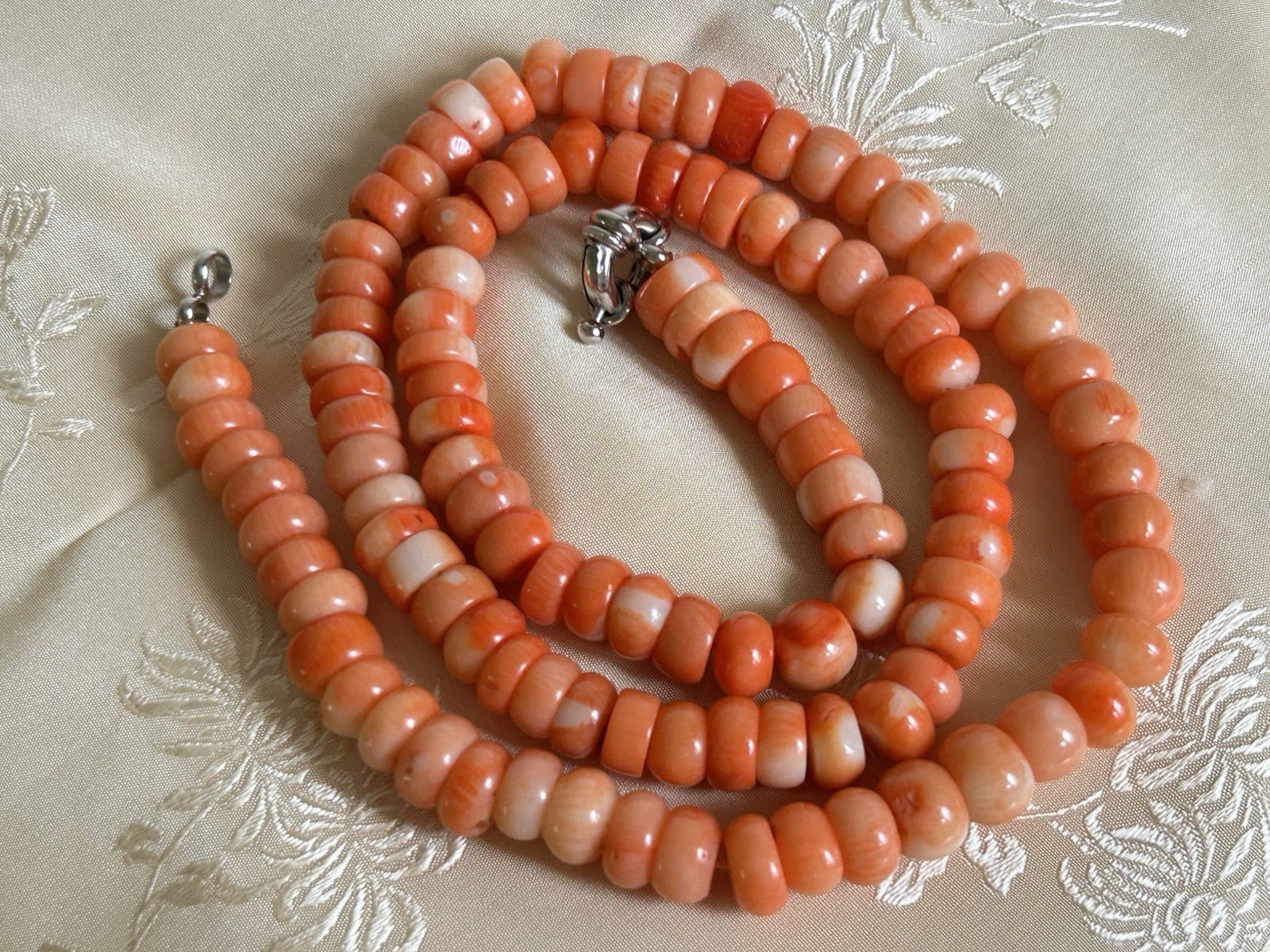 Vintage Natural Mediterranean Coral Necklace 113 Rondelle Beads 9-10mm 25”