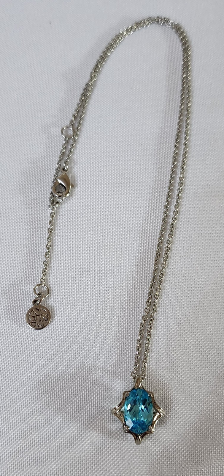 Vintage Silver-Tone Pendant Necklace Oval Cut Blue Stone