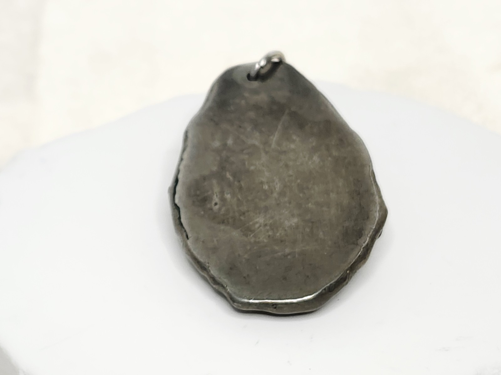 Handmade Nickel Silver Or Pewter Pendant W Polished Black & Green Stone – 2″ L