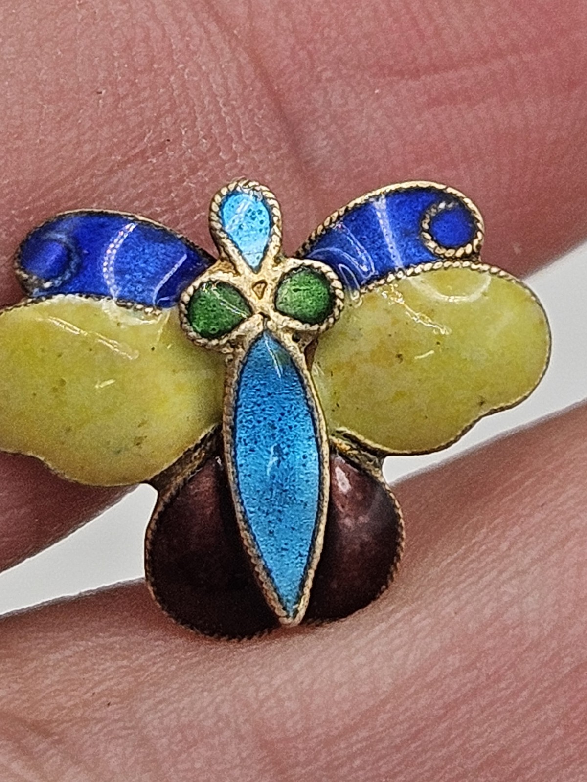 Vintage Thousand Flowers Enamel Cloisonne Sterling Silver Gold Finish Earrings