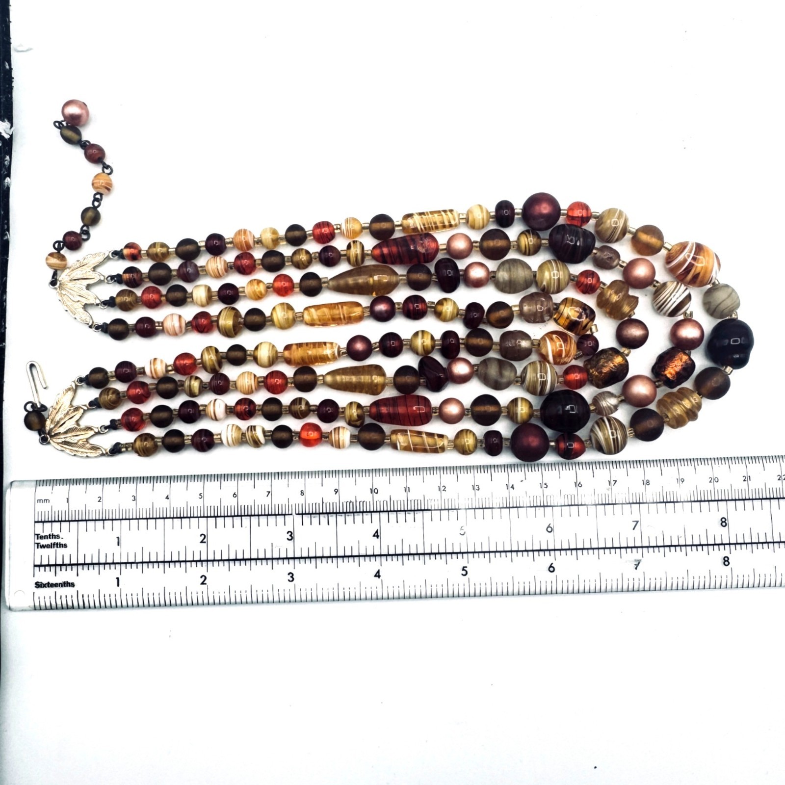 Vintage Multi-Strand Glass Bead Bib Necklace Handmade Lampwork Fall Colors