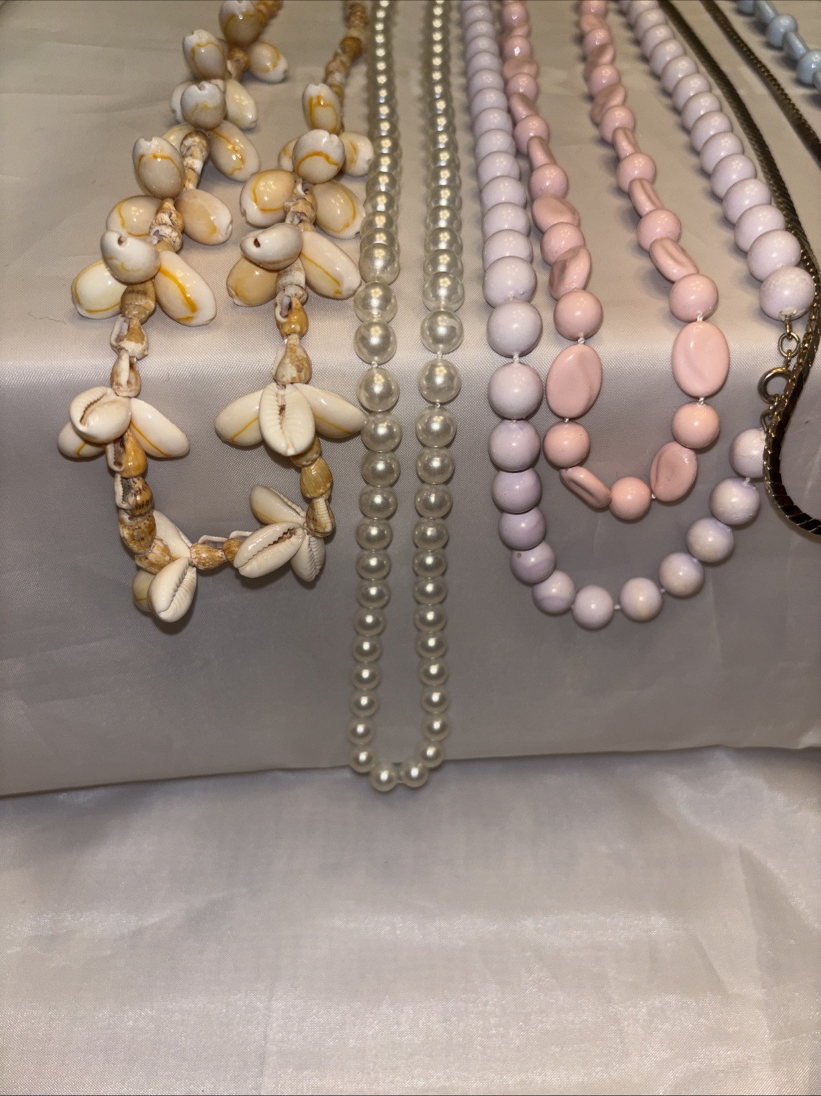 Vintage Pastel Pink & Blue Spring Summer Shell Gold Necklace Lot