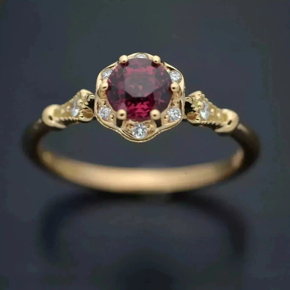 2Ct Art Deco Style Round Lab Created Ruby & Ruby Engagement 14K Gold Finish Ring
