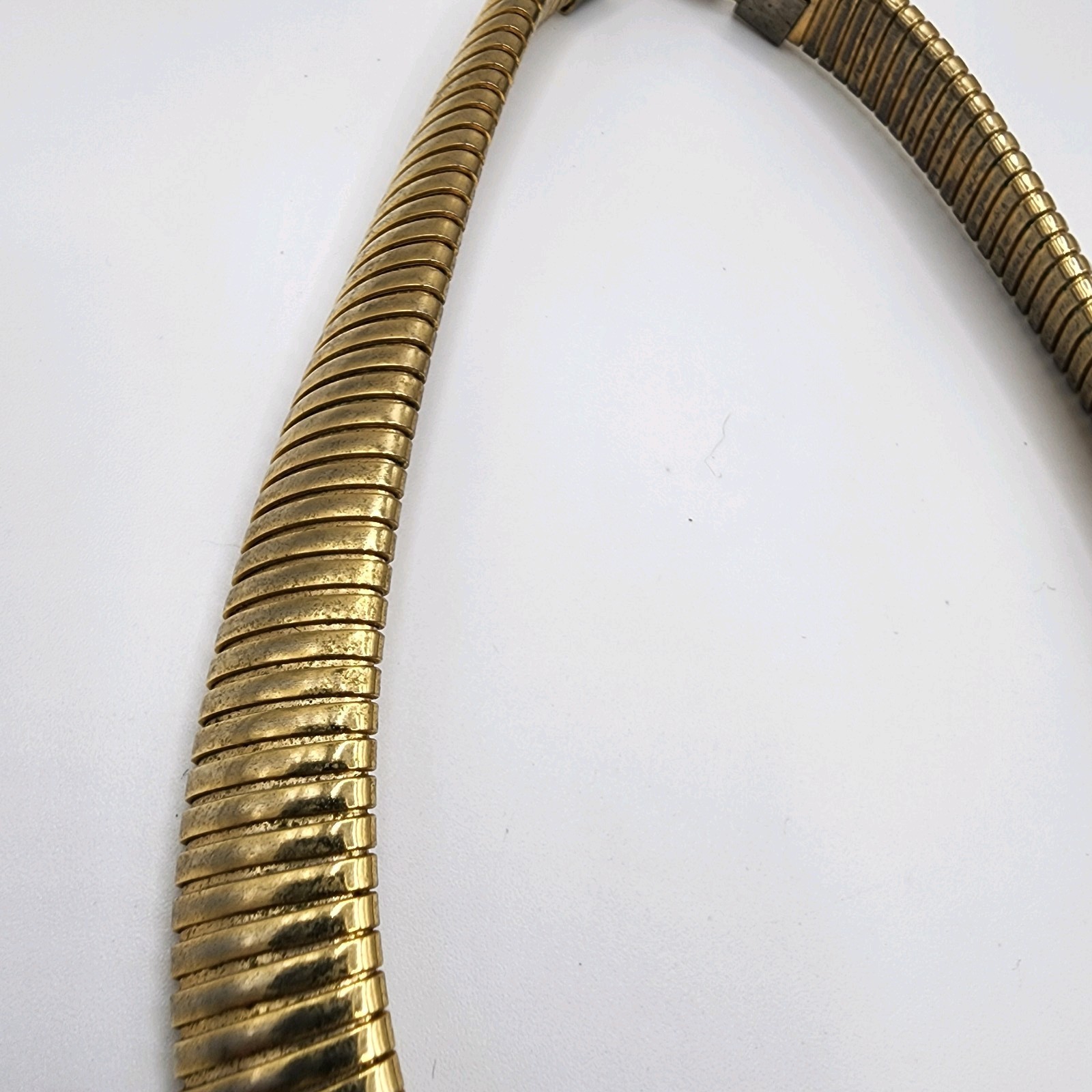 Vintage Gold Tone Wide Omega Choker 17″ Necklace Snake Egyptian Style Bold 80s