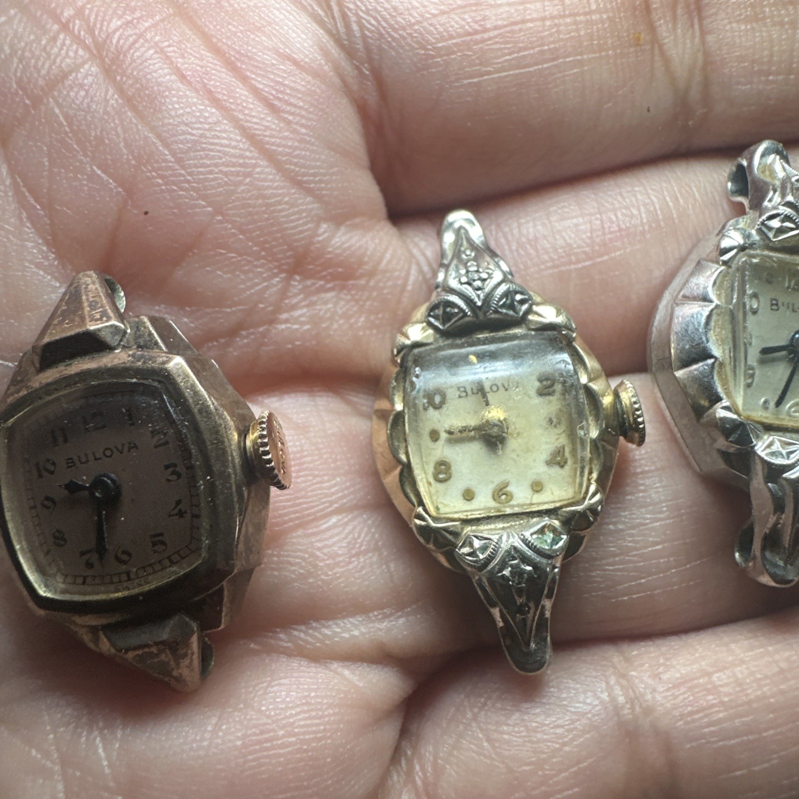 Vintage Lot Of 3 Bulova Dials Manual Winding Ladies Watch 10k Gold RGP – Repair