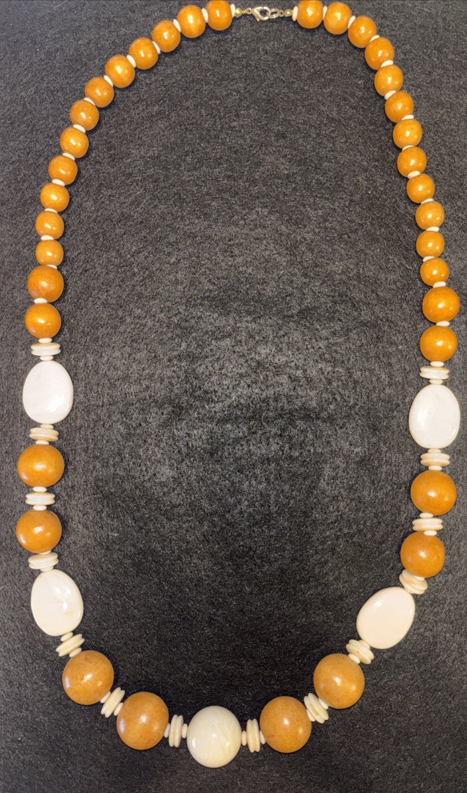 Vintage Earth Tones Lucite And Wood Beaded Chunky Necklace 36” Statement