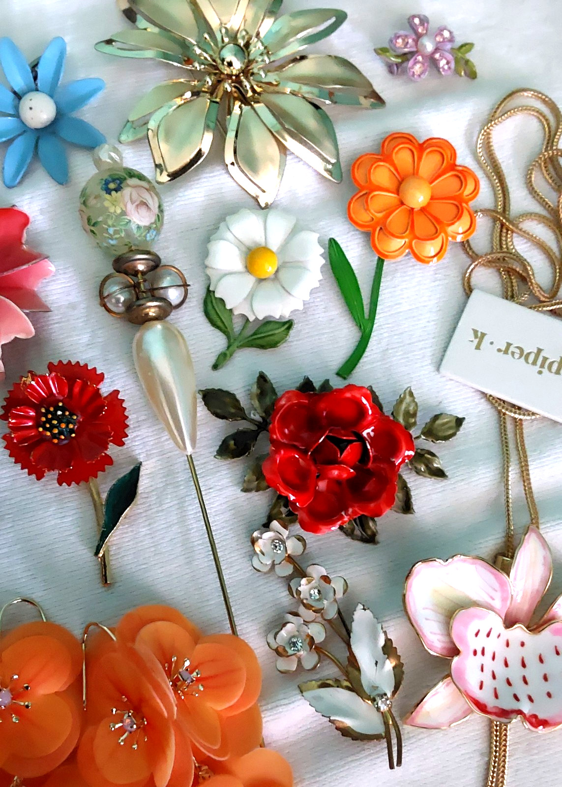 Vintage High End Flower Brooch Earring Necklace Jewelry Lot 15 pcs VGC
