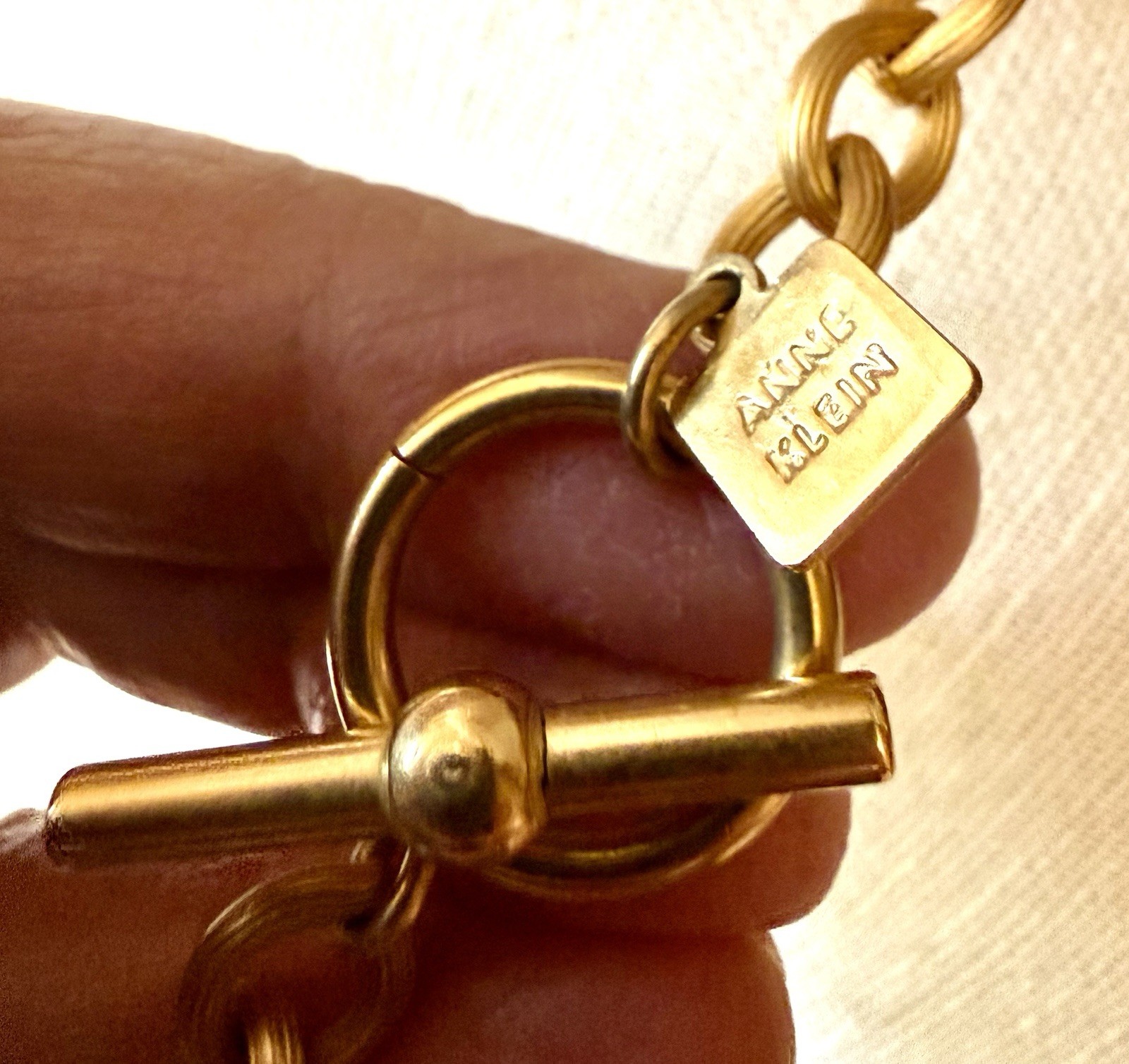 Vintage Anne Klein Gold Tone Triple Heart Charm Necklace Toggle Chain Statement