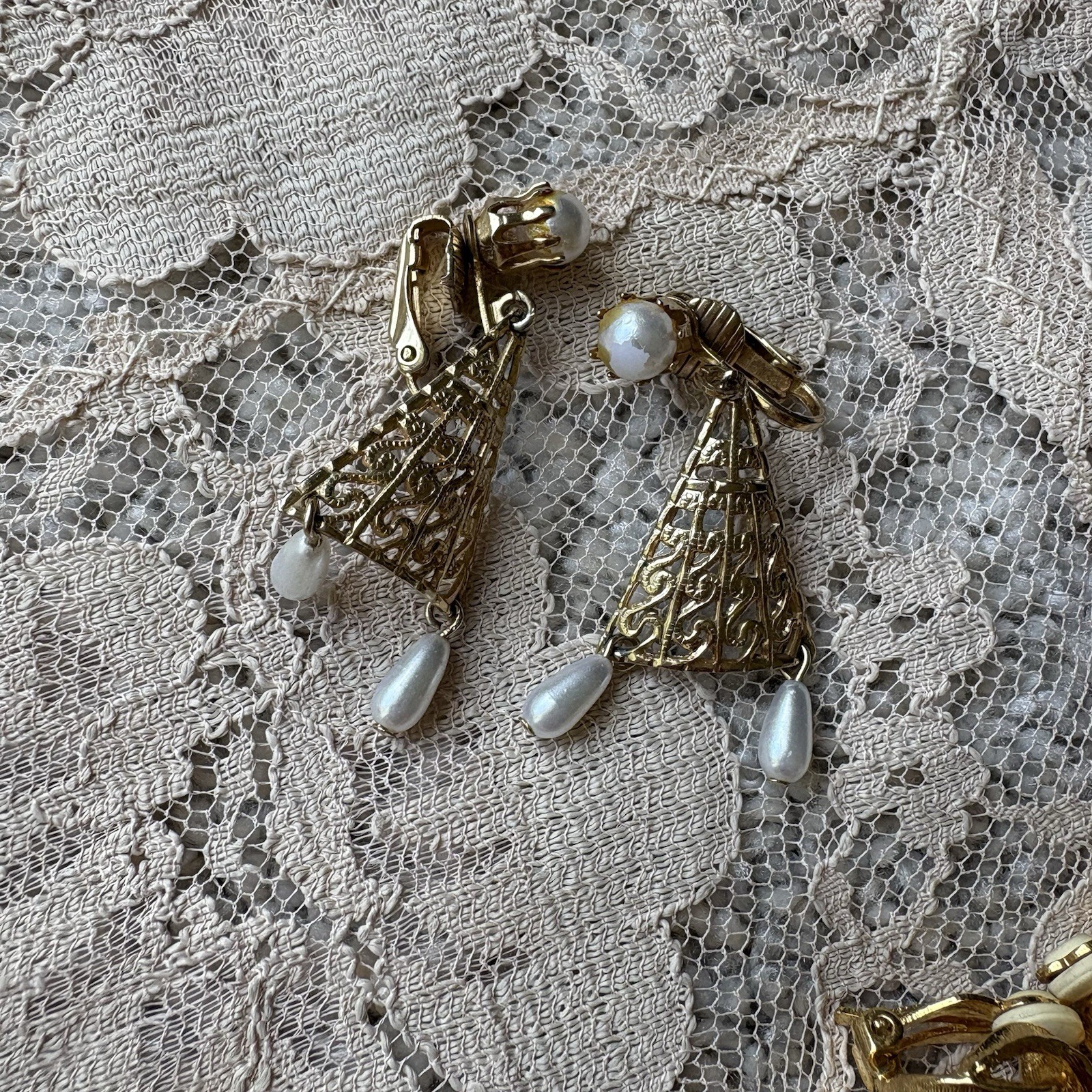 11 Clip Vintage Gold Tone Costume Earrings Statement Dangle | Drop | Hoop