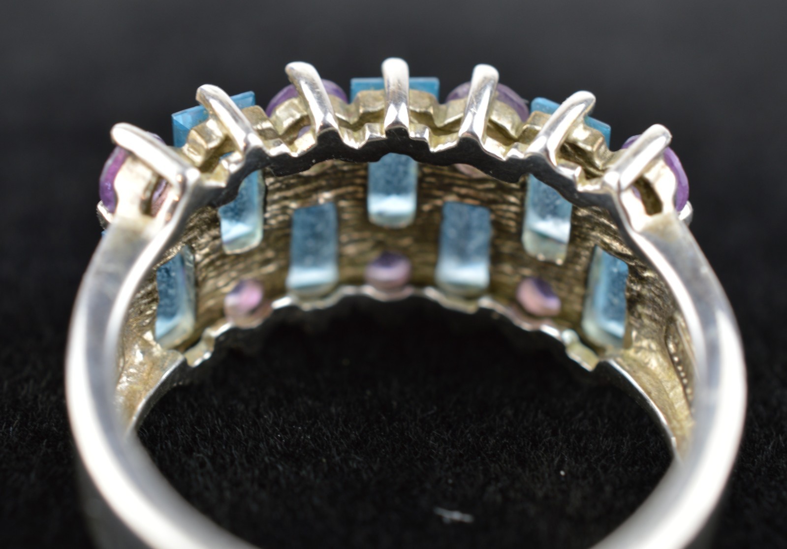 HN Ring Sterling Silver 925 with Topaz and Amethyst, Size 7.75