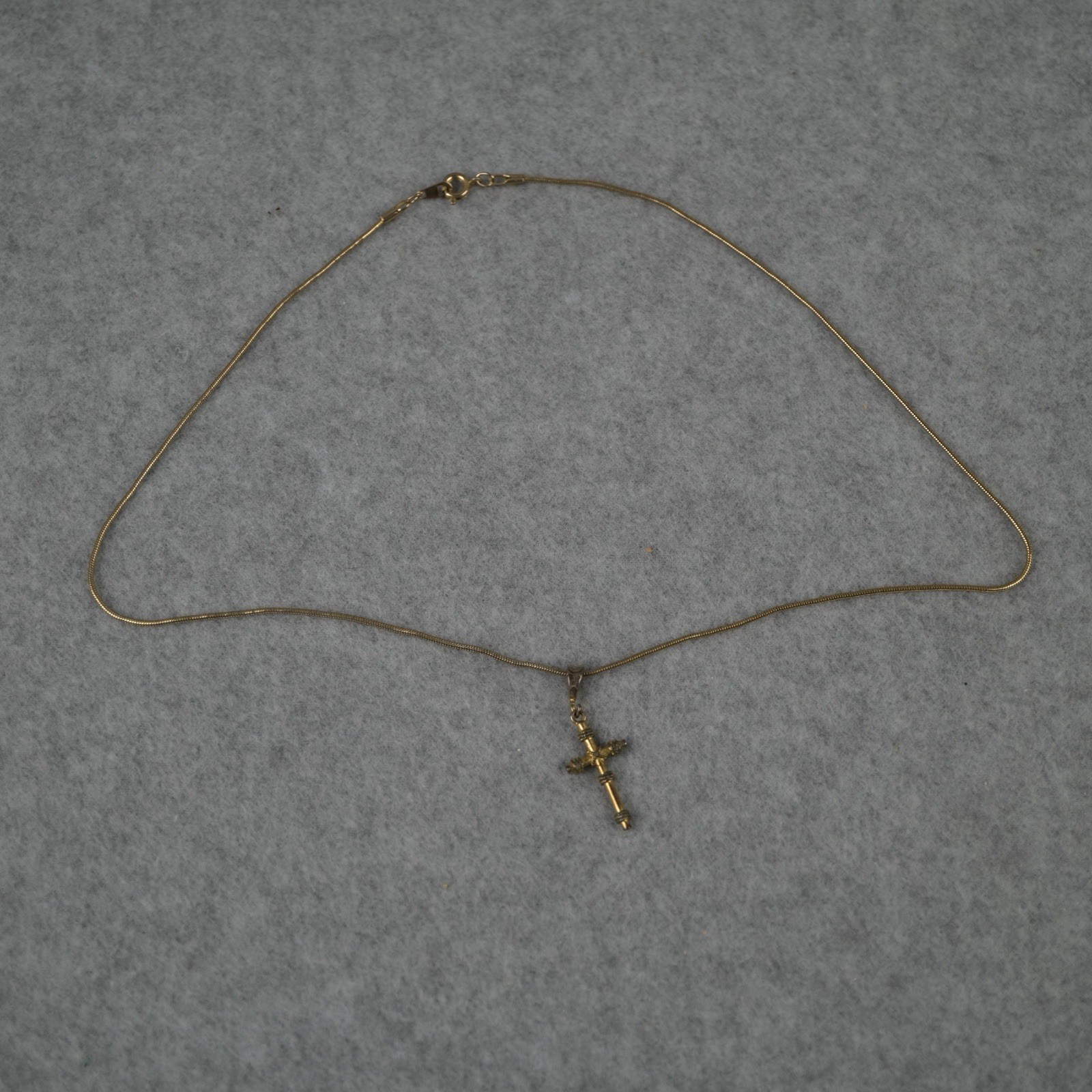 Vtg Costume Jewelry Cross Necklace Gold Tone Green Reversible Double Sided 18in