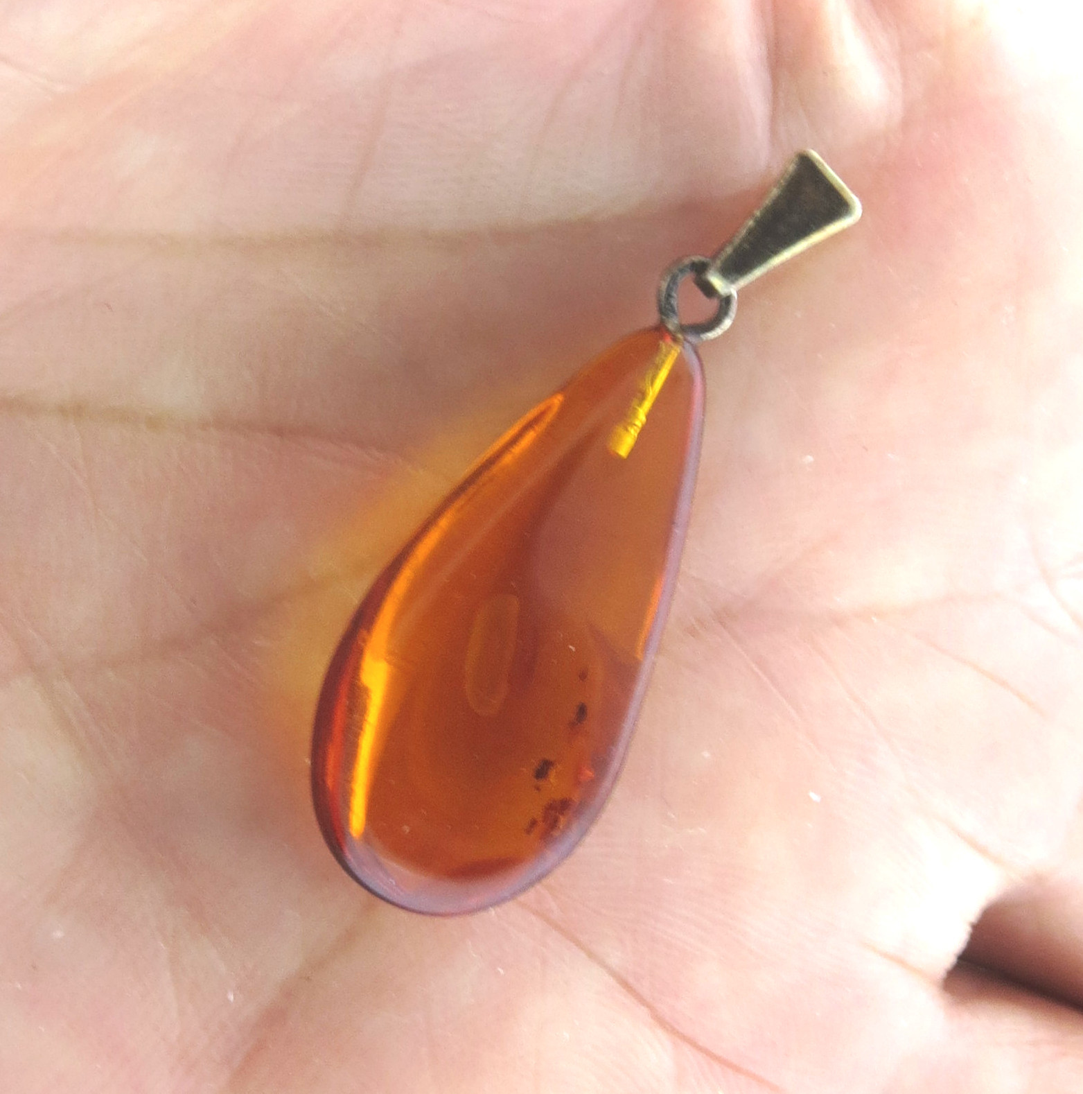 Vintage Amber Pendant Pear Shaped in Sterling Silver 1.25 inch