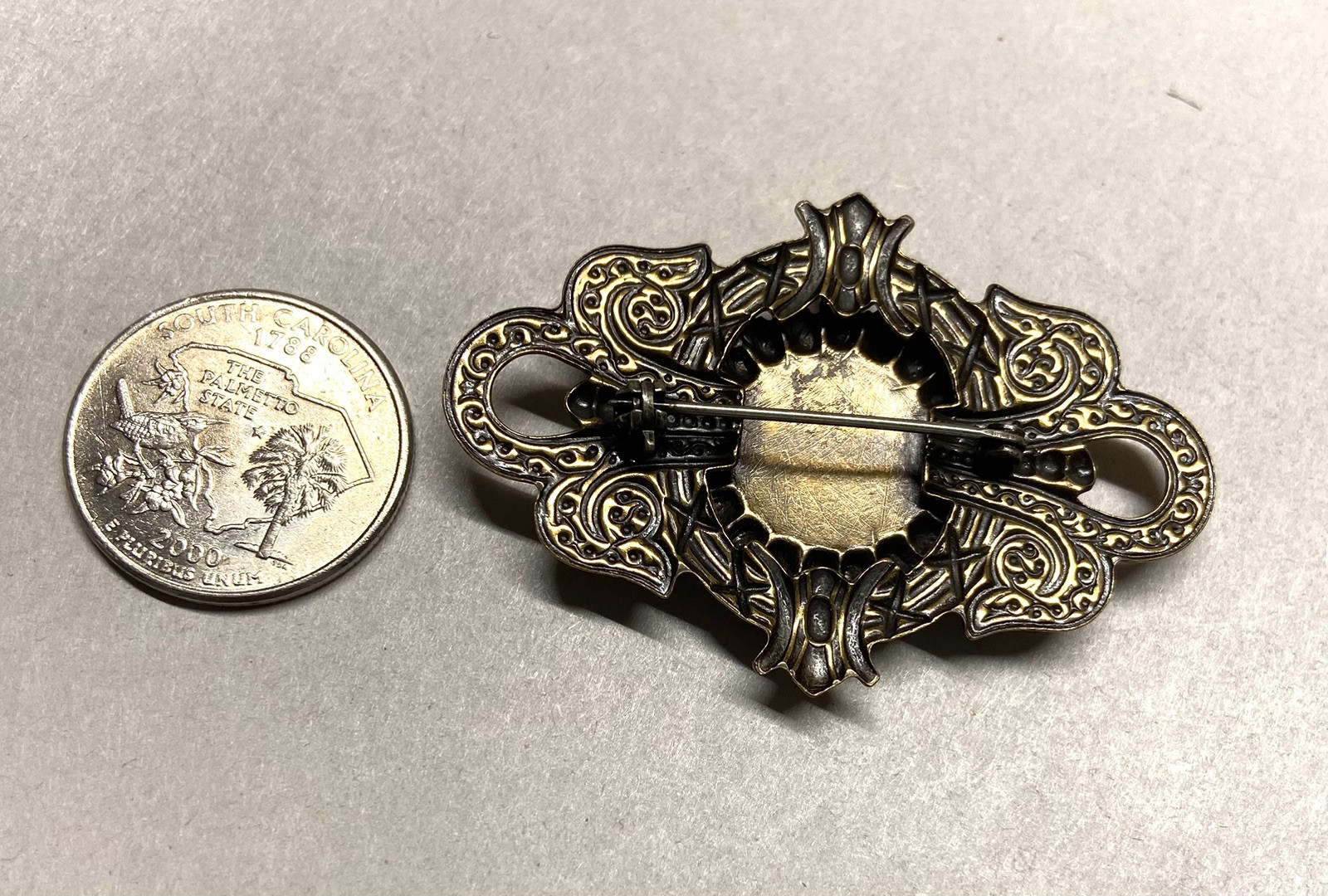 Victorian-look ANTIQUE FINISH BRASS PIN-Guilloche ENAMEL Dogwood FLOWER ACCENT