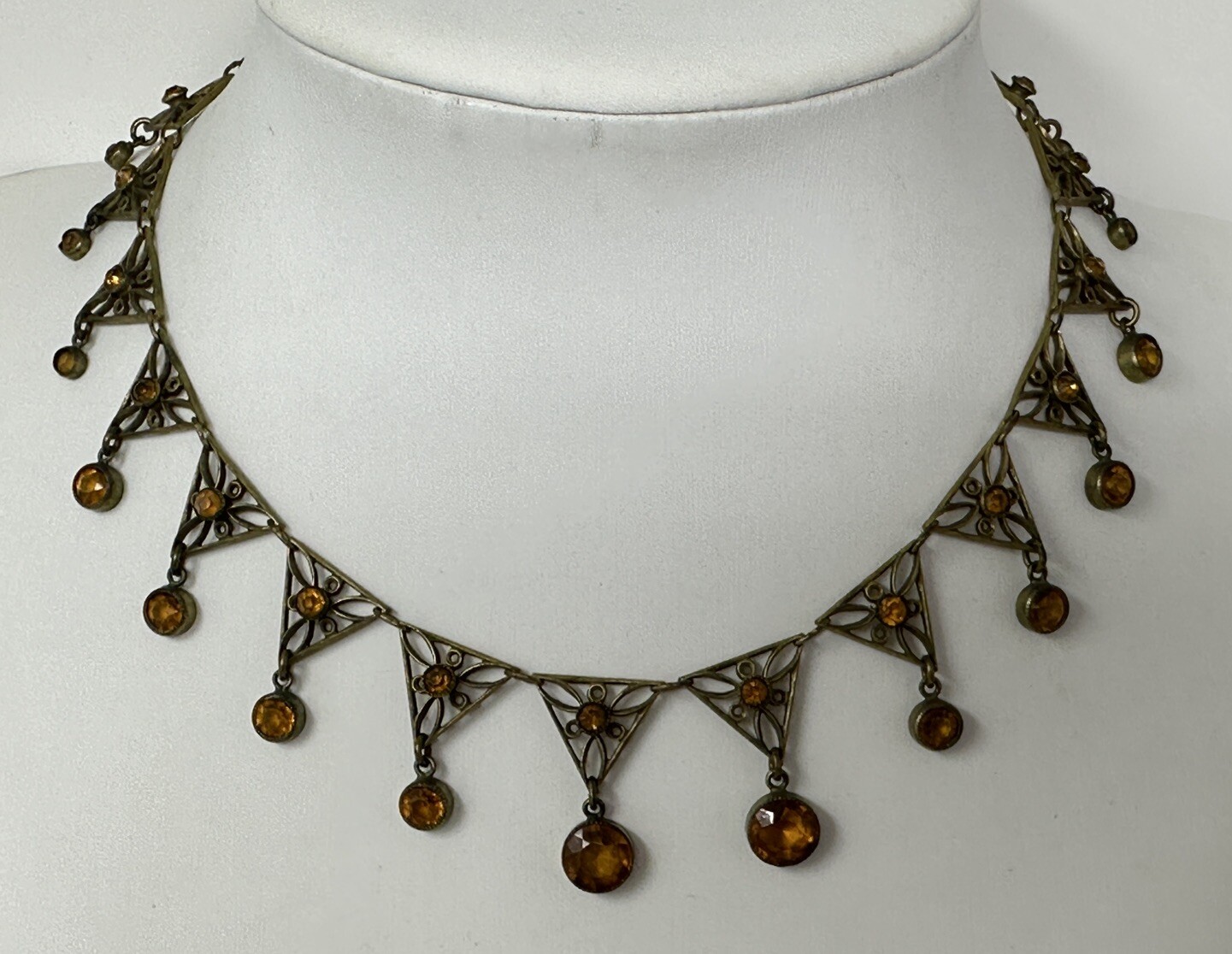 ESTATE VINTAGE ART DECO CZECH GLASS AMBER COLLAR FESTOON DROP NECKLACE