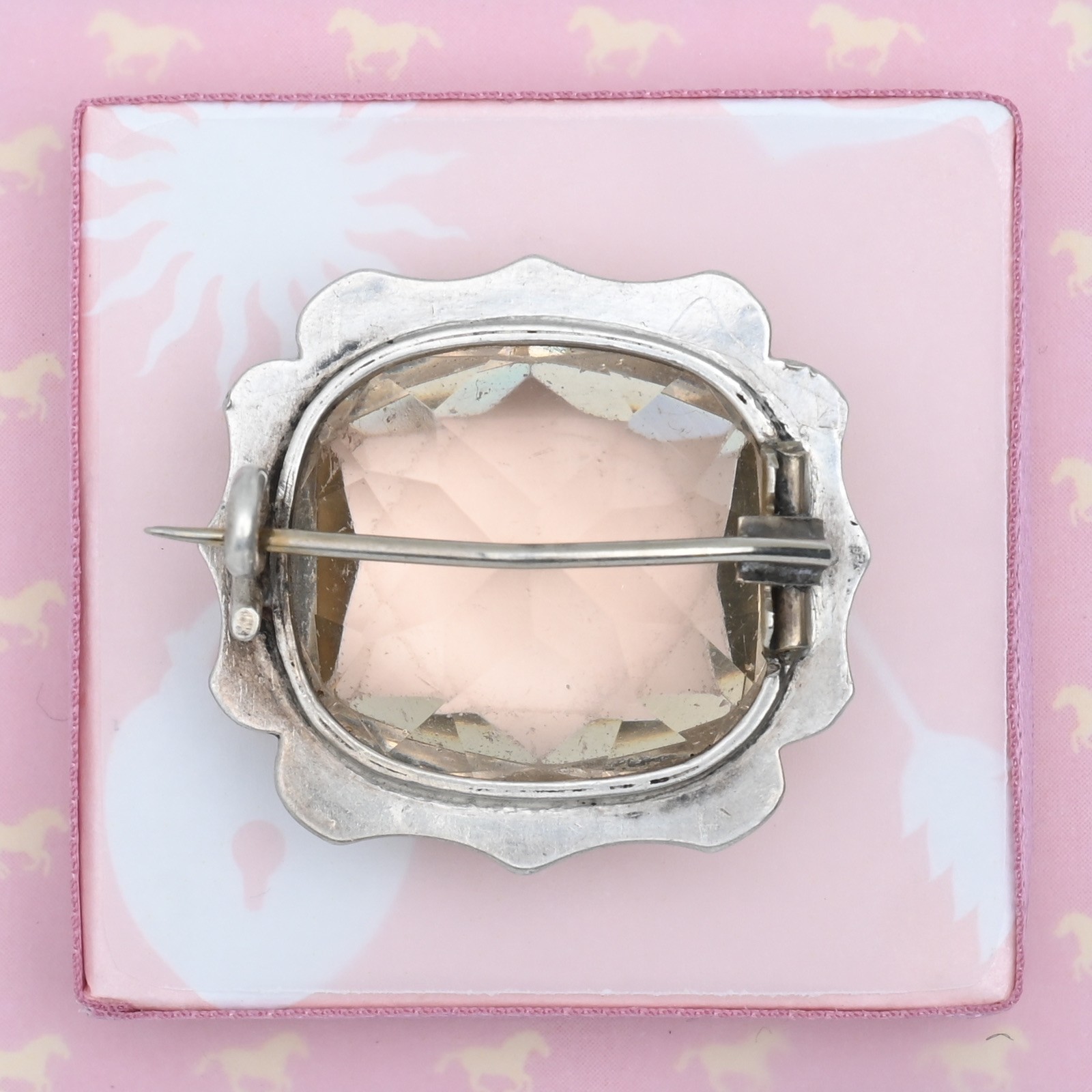 Antique Victorian Natural Rock Crystal Cushion Cut Sterling Silver Brooch Pin