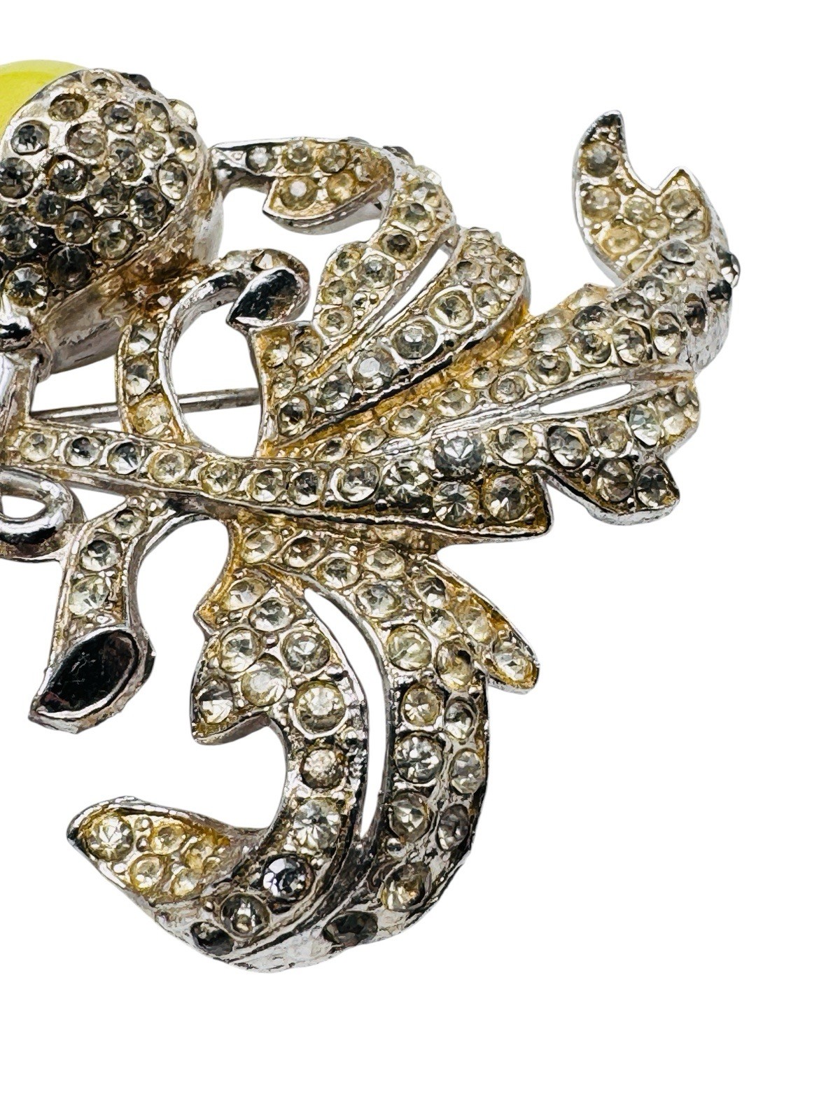 Vintage Coro? Yellow Moonglow Rhinestone Flower Brooch c1940s