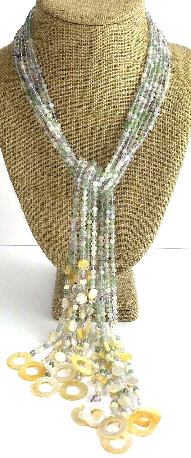 Multi Strand Sajen Wrap Necklace Semi Precious Stones Bead MOP Shell