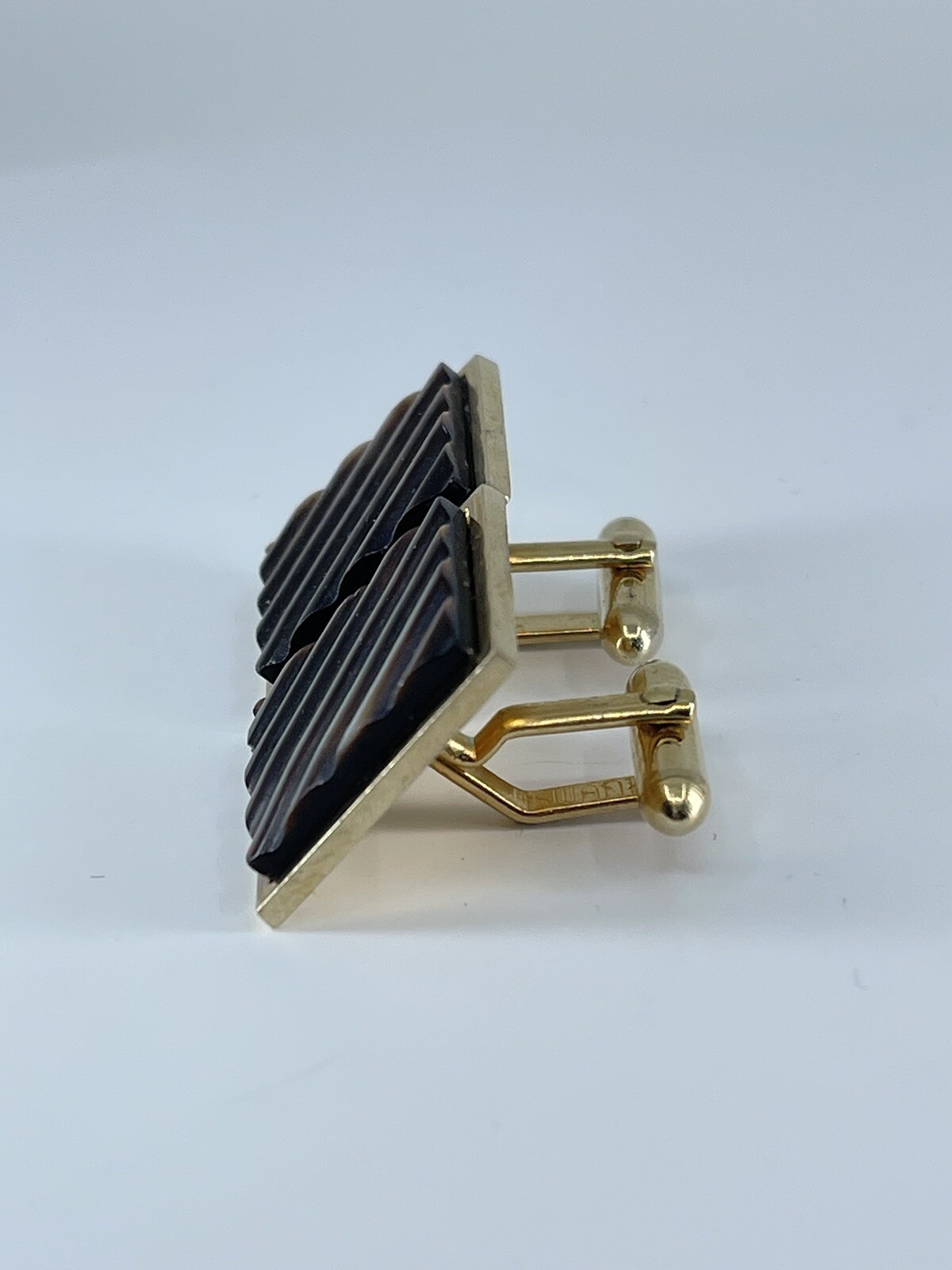 Swank Cufflinks Mother of Pearl square ribbed design bullet backs 1″