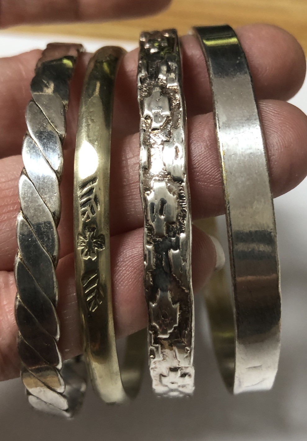 4 Vintage Nice Heavy Taxco Old Mexico Sterling Silver Bangle Bracelets 64 grams