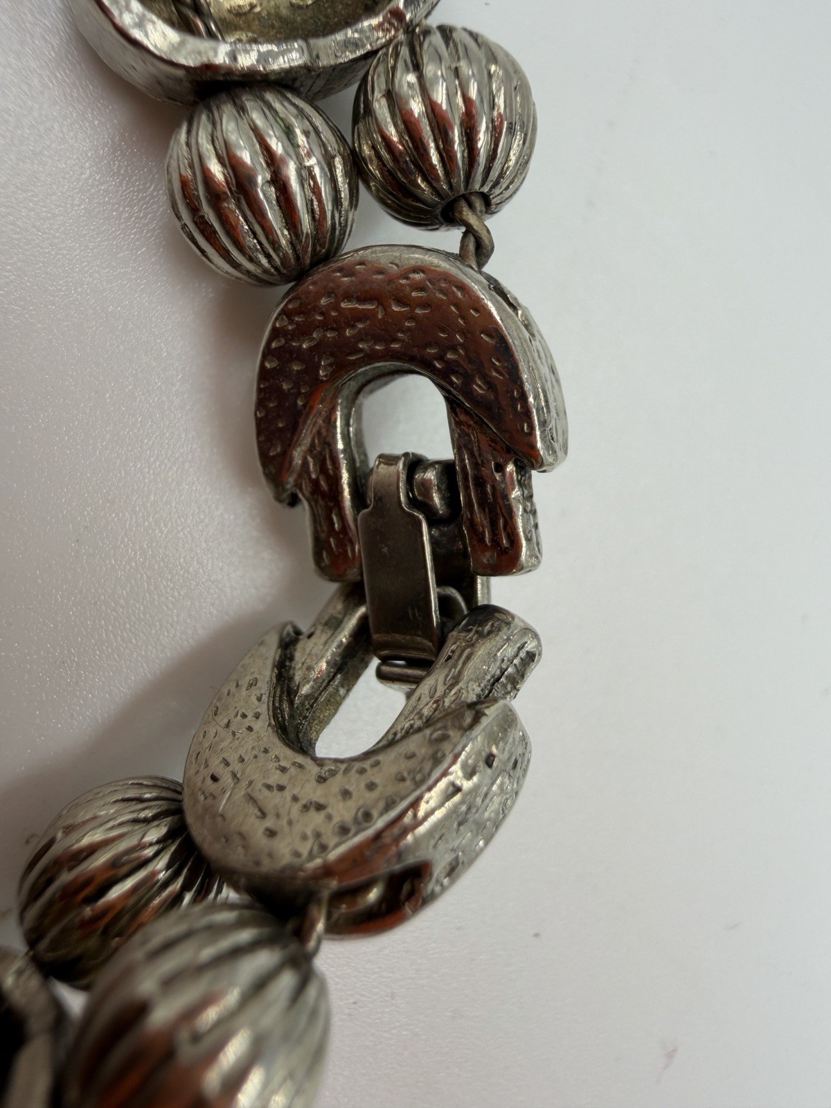Vintage Bracelet Charm Slide Cameo Silvertone Melon Bead Wide 7.25 in